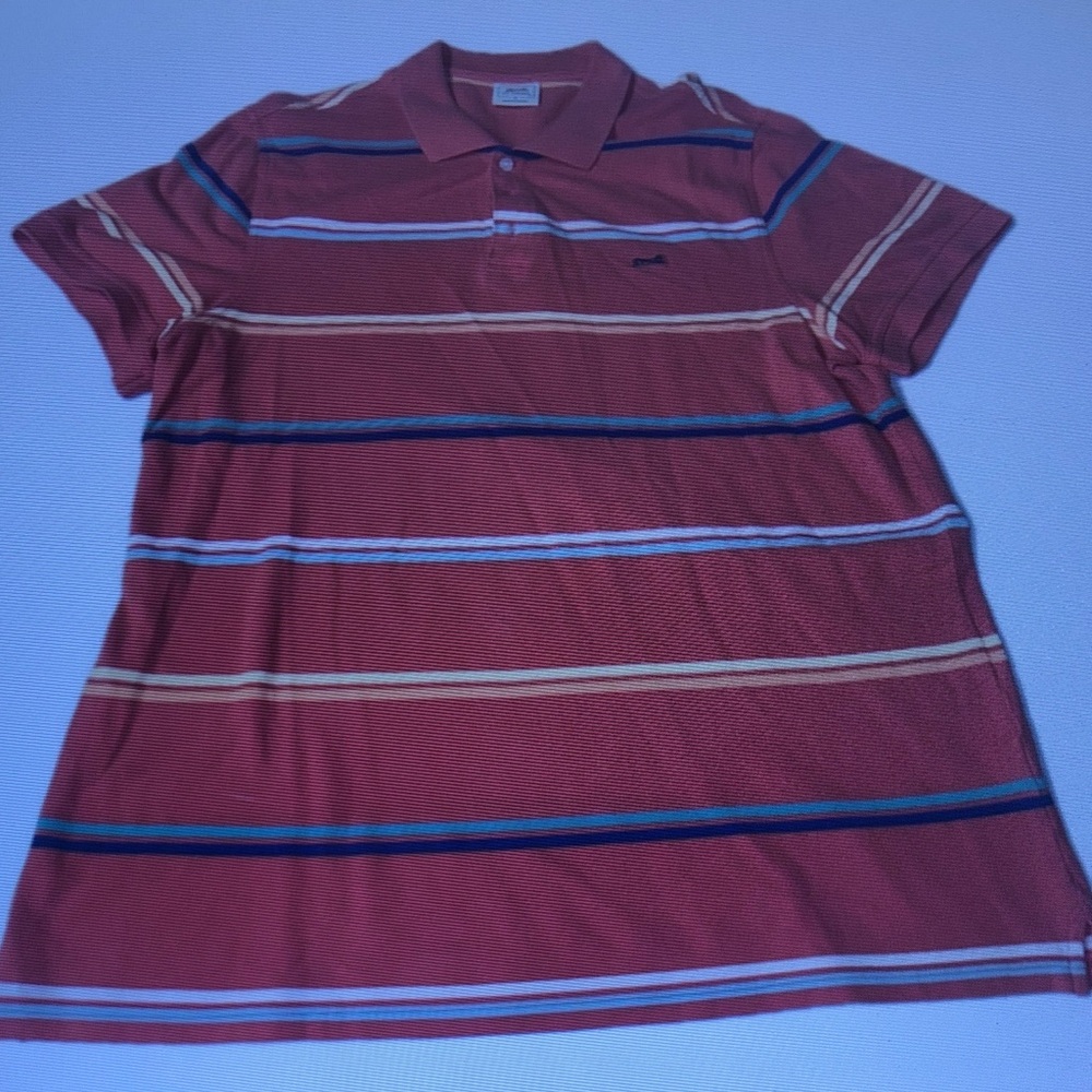 Men's Red Striped Polo Shirt - Classic Short Sleeve
